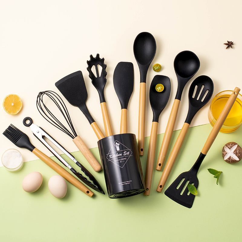 Kitchen Gadgets Must Have - Silicone Cooking Utensils,Turner Tongs,Spatula,Spoon,Brush,Whisk for Nonstick