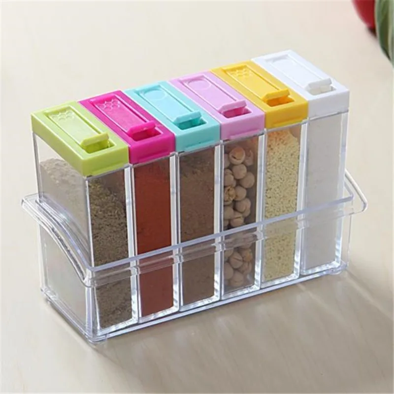Transparent Seasoning Six Grid - đánh giá và giá Kitchen Gadgets Storage