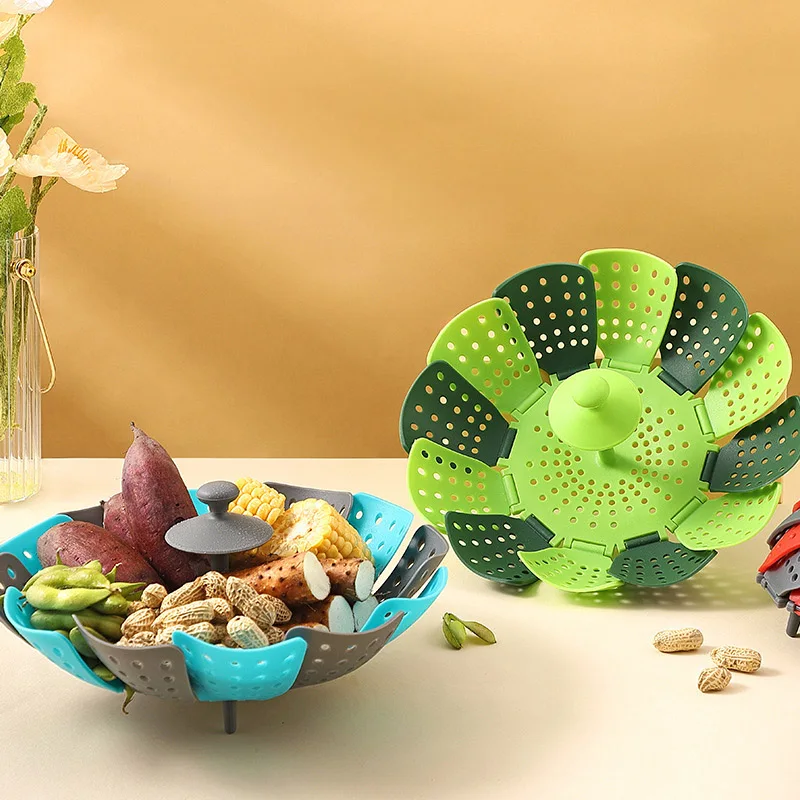 Folding Food Steamer Vegetable - đánh giá và giá Silicone Steamer Basket