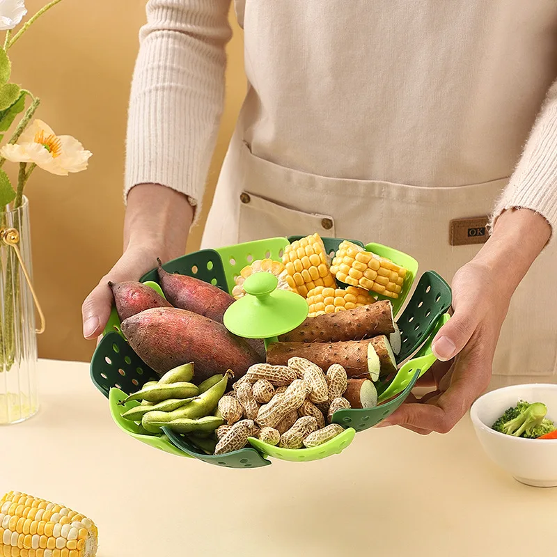 Folding Food Steamer Vegetable - đánh giá và giá Silicone Steamer Basket