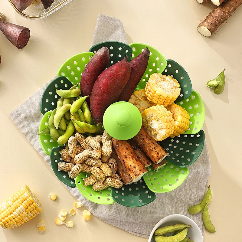 Folding Food Steamer Vegetable - đánh giá và giá Silicone Steamer Basket