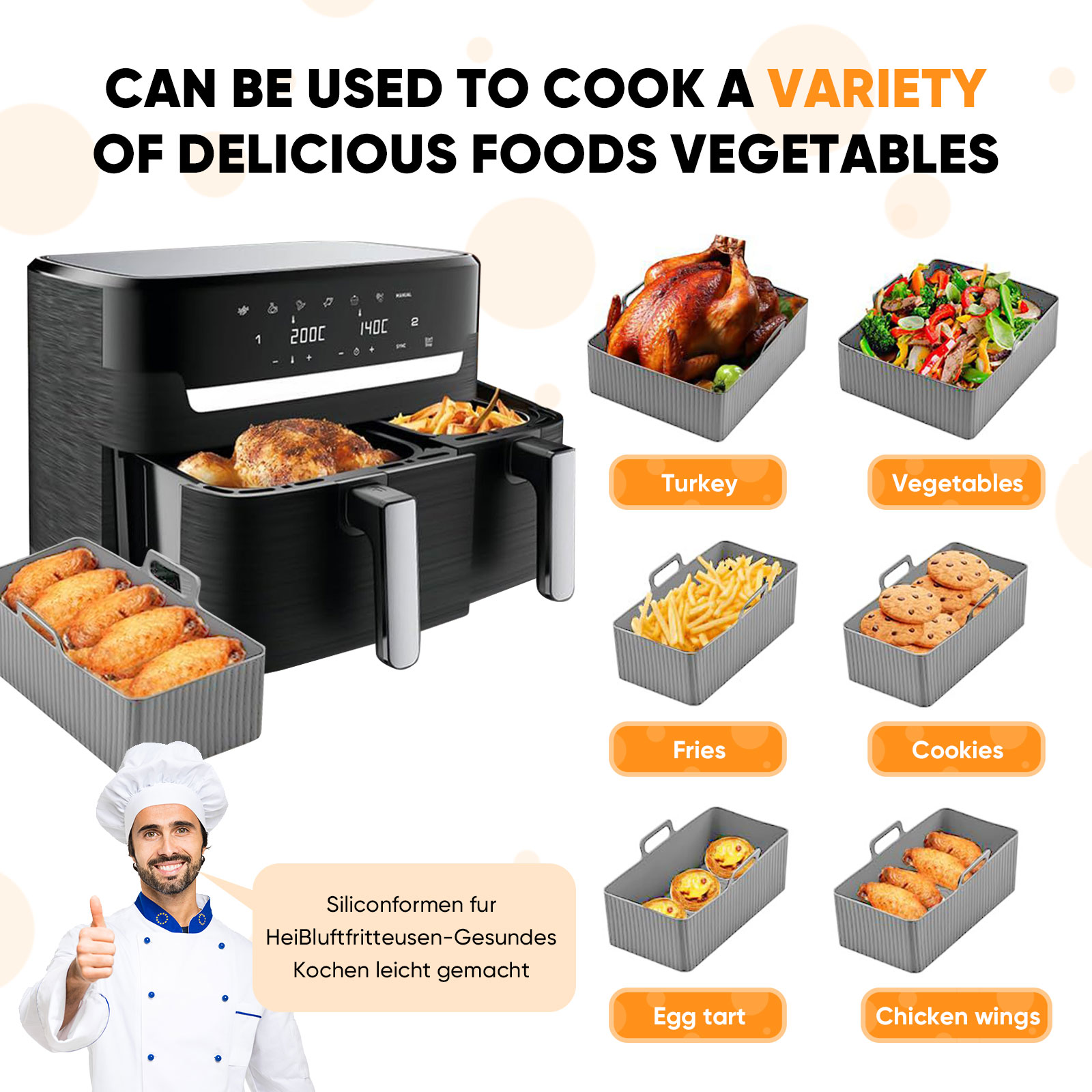 2pcs Set Silicone Air Fryer Ma - đánh giá và giá Silicone Steamer Basket